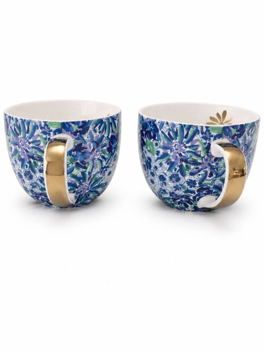 Lilly Pulitzer ceramic mug set features a vibrant blue "Lion Around" floral Patt - Picture 3 of 5